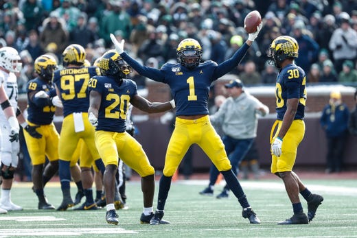 Michigan football Lavert Hill interception MSU Spartans Cody White